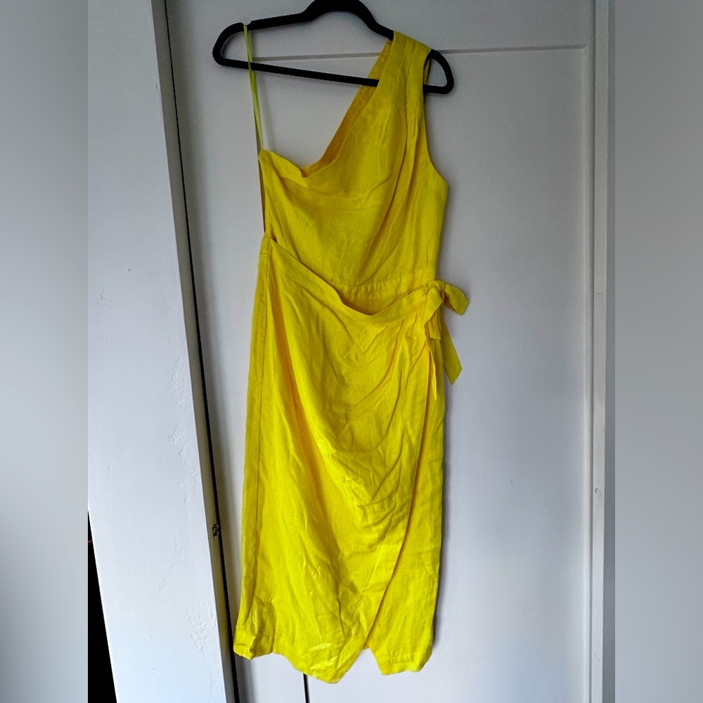 NWT Anthropologie Linen yellow one sleeve dress - 12